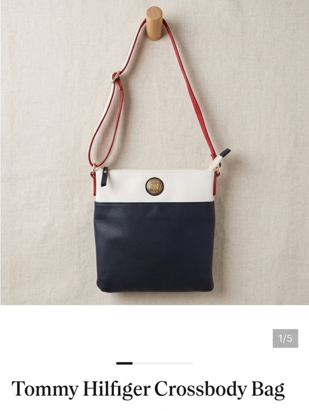 Tommy Hilfiger Crossbody Bag Navy White Red Colorblock Pebbled Purse Gold Logo